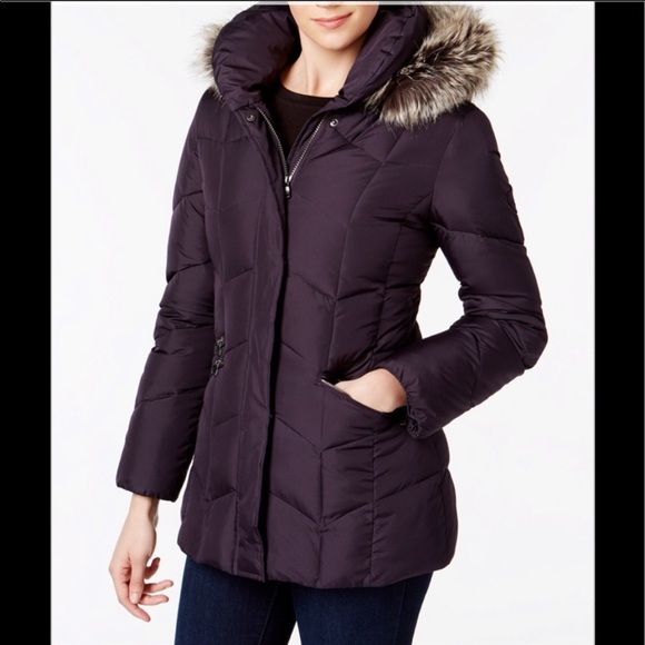 Larry Levine Jackets & Coats Eggplant Purple Faux Fur Puffer Jacket Poshmark